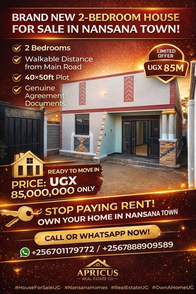 AsiingwireJoan's tweet image. Still paying rent in Kampala? 🤔

🏡 2BR house in Nansana
📍 Near main road
💰 UGX 85M

Own it. Stop renting.
📲 +256701179772

#UgandaRealEstate #Nansana #PropertyUG #OwnDontRent