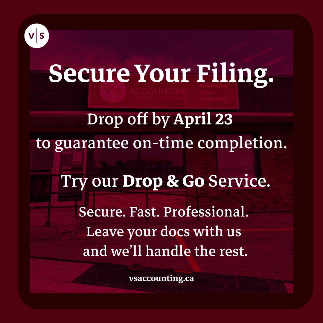 VS_Accounting's tweet photo. Guarantee your on-time tax filing! 🛡️ Drop off your 2025 documents by April 23 to ensure completion by the April 30 deadline.
Use our easy Drop &amp; Go service in North Bay or New Liskeard today.
📄 Download the form here: https://t.co/tXfZV6EbiJ https://t.co/I9MeaCVh15