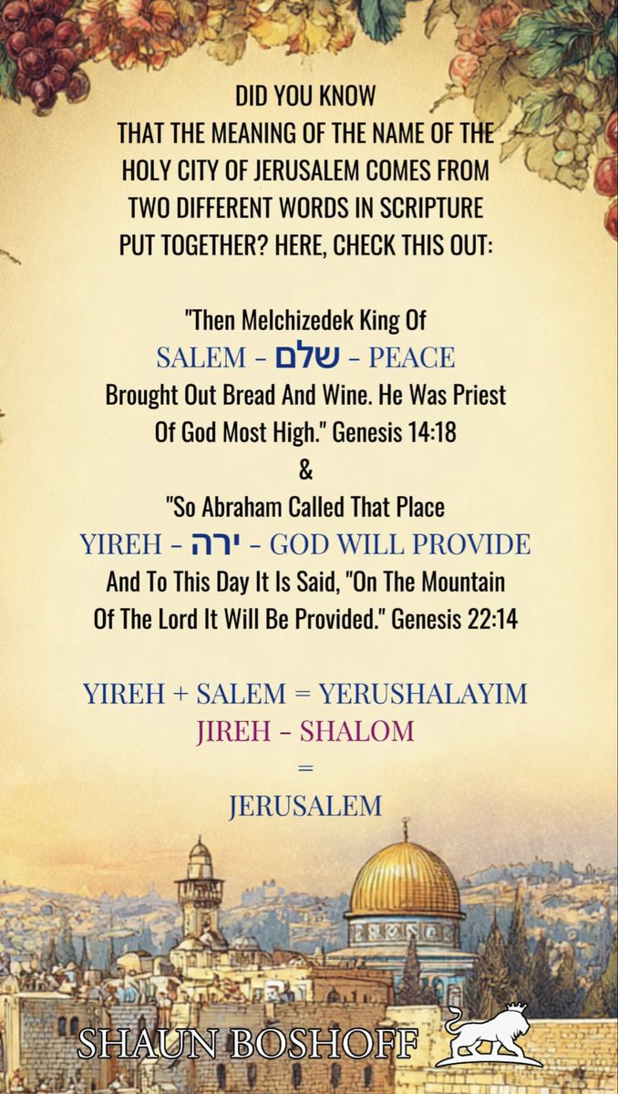 shaunboshoff's tweet photo. THE BIBLE TELLS God's children, that whoever prays for the peace of Jerusalem and prays for peace to be within Jerusalem's walls, that they will be secure and prosper. That for the sake of our family and friends, we actually need to pray for the peace of Jerusalem. (Psalm 122). https://t.co/fv3WVOQhrb