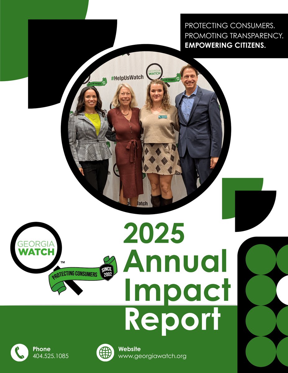 georgiawatch's tweet photo. Our 2025 Impact Report highlights how communities across Georgia are gaining the tools to improve access to care, strengthen financial security, and shape the policies that affect their lives.

Check it out today: https://t.co/g9VJD0ULS5

#GeorgiaWatch #ConsumerAdvocacy https://t.co/9StrOFnXAf