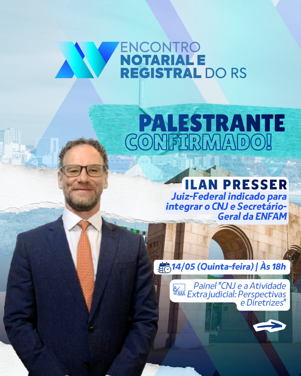 AnoregRS's tweet photo. 🎤 PALESTRANTE CONFIRMADO!

Apresentamos Ilan Presser no painel "CNJ e a Atividade Extrajudicial: Perspectivas e Diretrizes" do XV Encontro Notarial e Registral do Rio Grande do Sul.

🔗 Inscreva-se e garanta os valores do 1º Lote até 15/04: https://t.co/KSXx6l89Ii https://t.co/1SPwa09zLf