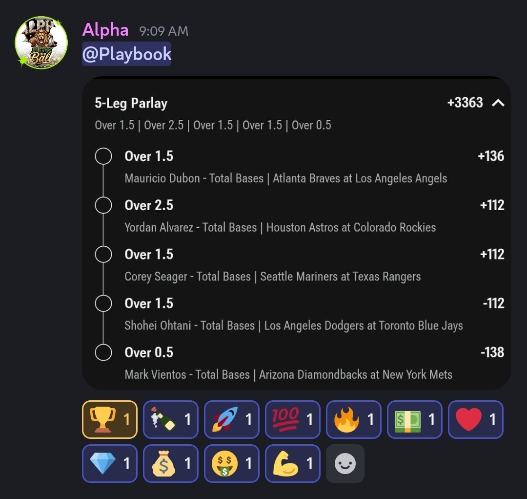 AlphaGotIt's tweet photo. Second one ⚾
Discord below 🧩
#MLB #SportsBetting #Parlay #ShoheiOhtani #Winning
https://t.co/Lg7iX14YGf https://t.co/wvgmm9y3m7