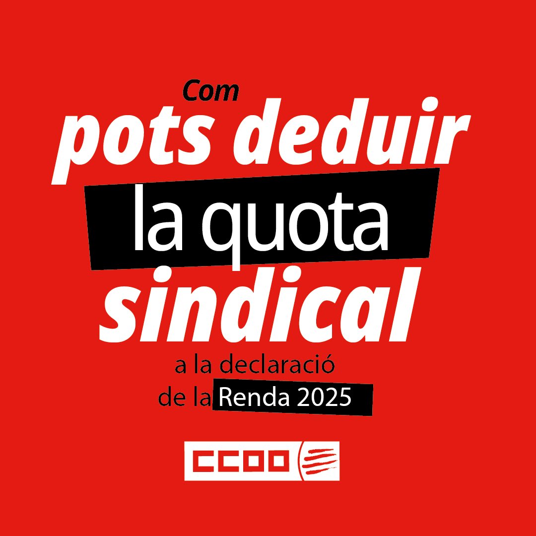 ccoocatalunya's tweet photo. ‼️⚠️ A CCOO de Catalunya financem a través de les quotes de les nostres afiliades i afiliats. Unes quotes que es poden deduir a la declaració de la renda! https://t.co/eckGAdpgwL
