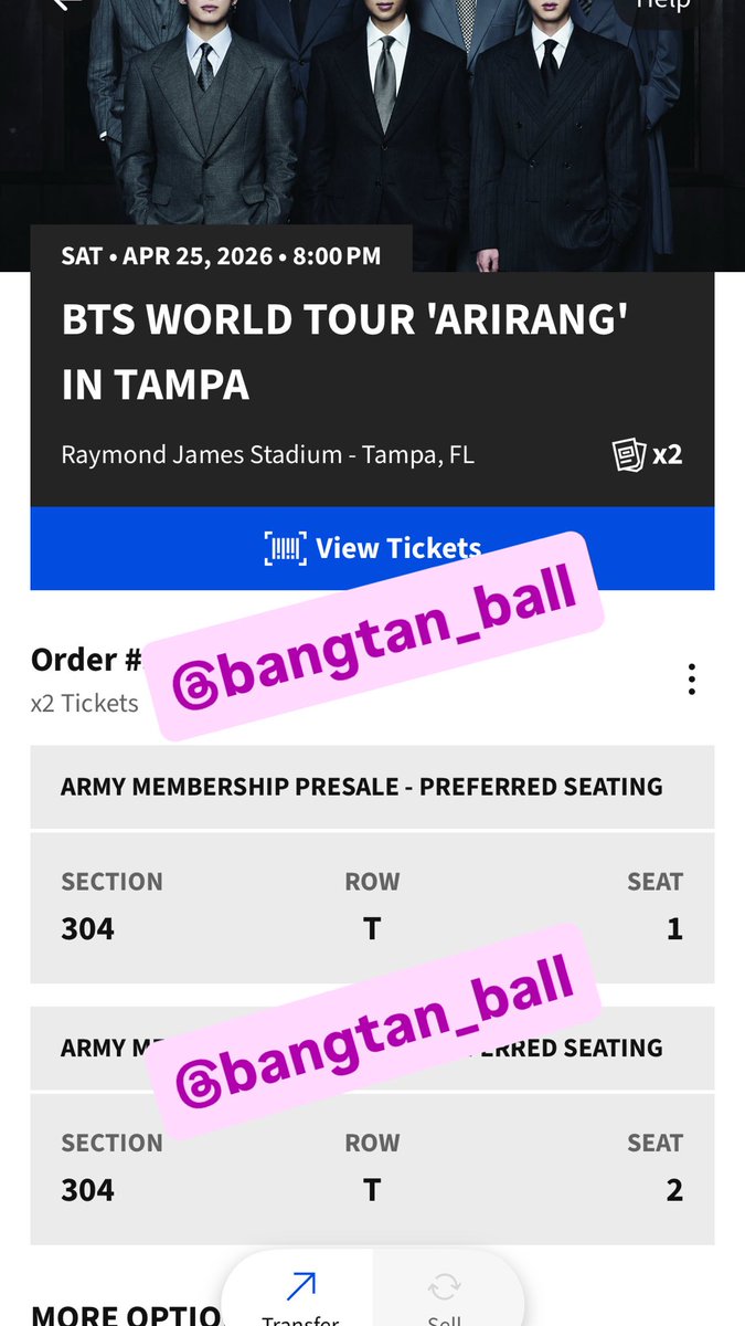 🚨 WTS 🚨
📍Tampa, FL
🗓️ April 25, 2026
🎟️ 2 Tickets
💺 Section 304, Row T, Seats 1 &amp; 2
💸 $146.30 USD/each OR $236.26 CAD/each (Face Value!)

💳 Payments:
USD by PayPal only
CAD Interac E-transfer or PayPay

✨Willing to FaceTime for proof!

<a href="/875tickets/">BTS TICKET HELPER⁷</a> #875tickets