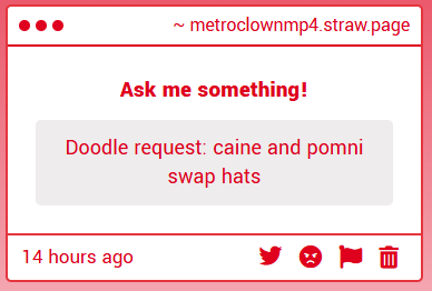 MetroClownMP4's tweet image. Pomni's hat is super jingly and Caine loves it #tadc #showtime #digitalart