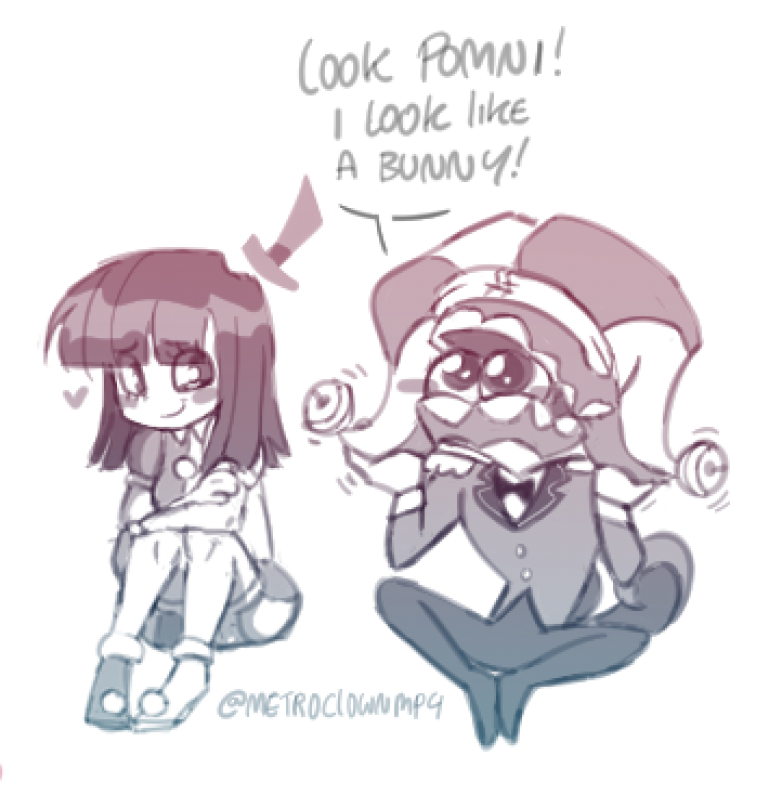 MetroClownMP4's tweet image. Pomni's hat is super jingly and Caine loves it #tadc #showtime #digitalart