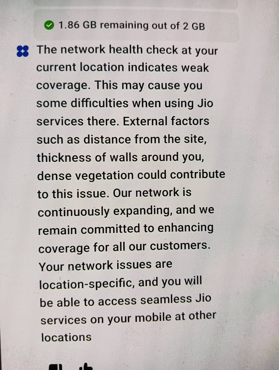 pankkz's tweet photo. @JioCare
Network health check ab walls ki thickness aur dense vegetation ko blame kar raha hai! 3 din se isi location pe calls drop, voice muted aur data speed zero hai. Pehle sab theek tha.
Kya ab ghar utha ke alag jagah le jaun? Urgent action lo aur coverage fix karo! https://t.co/T10rDn2U6B