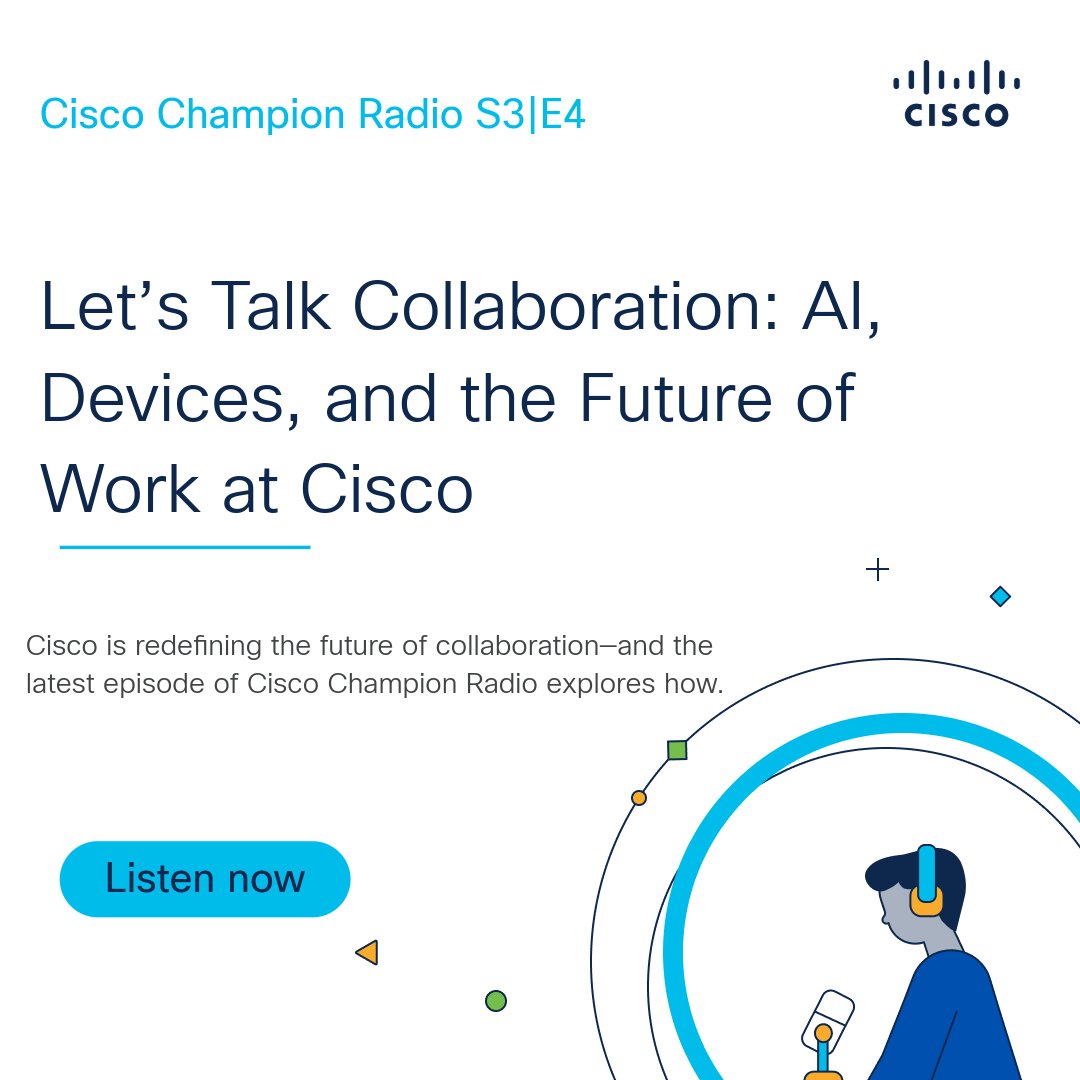 CiscoChampion's tweet photo. If your meetings still feel…mid 😅

This episode of Cisco Champion Radio shows how Cisco is leveling things ALL the way up:

🤖 smarter AI
🎥 better video + audio
🔐 seamless + secure collab

🎧 Get into it: https://t.co/iPd5rJEen2 https://t.co/Ip4vOzJLtz
