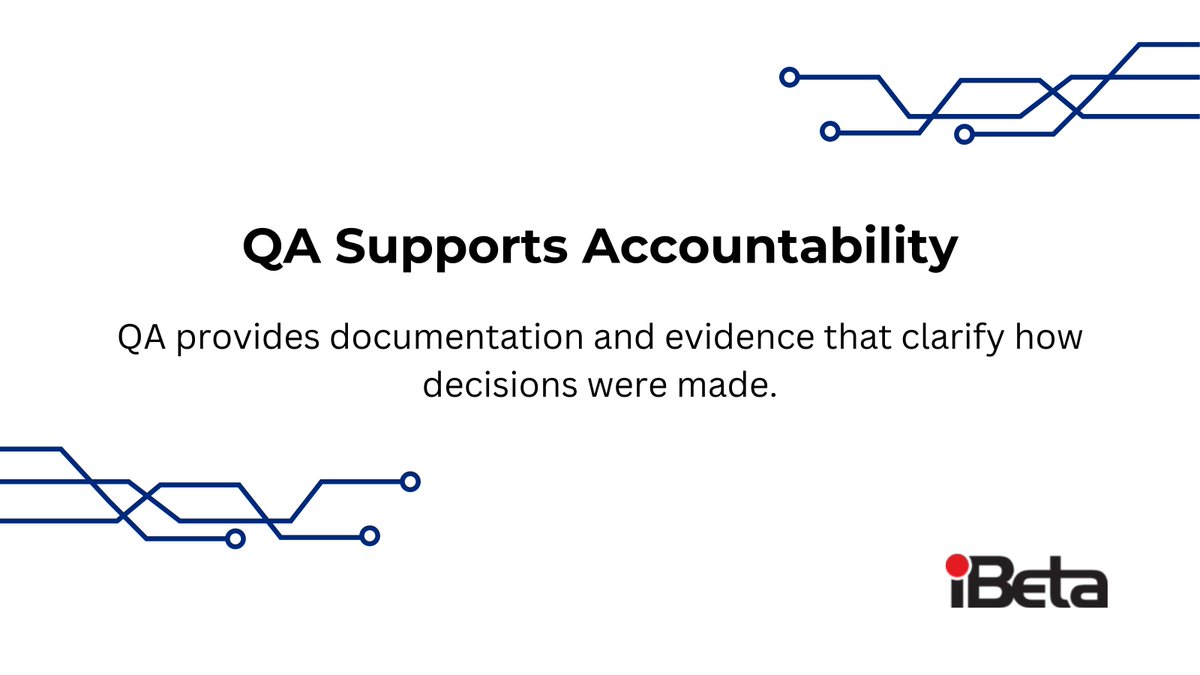 iBetaQA's tweet photo. QA supports accountability.

Documentation and evidence clarify how decisions were made.
When quality is questioned, structured QA helps organizations respond clearly and responsibly.
https://t.co/uvpV8lGFSV

#SoftwareQuality #Accountability #QADocumentation https://t.co/h5MTJjla35