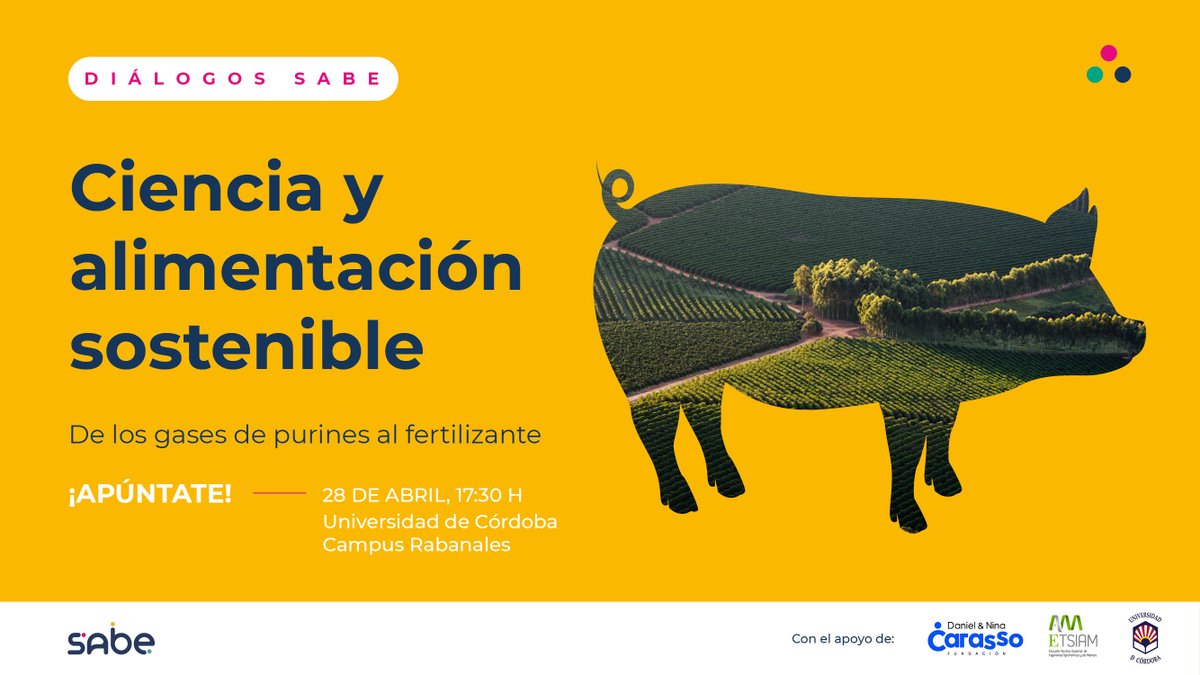 fdnc_es's tweet photo. 🐷🌱 El 28 de abril llega la 2ᵃ edición de #DialogosSABE, un nuevo encuentro entre ciencia y práctica que abordará el potencial de los gases de purines como fertilizantes agrícolas sostenibles.
📍Universidad de Córdoba (Campus Rabanales) · 17:30 h
✍ https://t.co/v0TdufO1HO https://t.co/D9KDJEp1oE