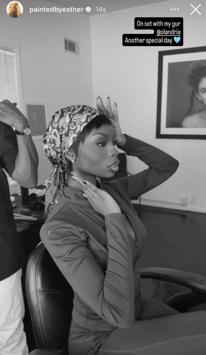 olandriabase_'s tweet image. Olandria’s back on set in a new Instagram story from @paintedbyesthr!