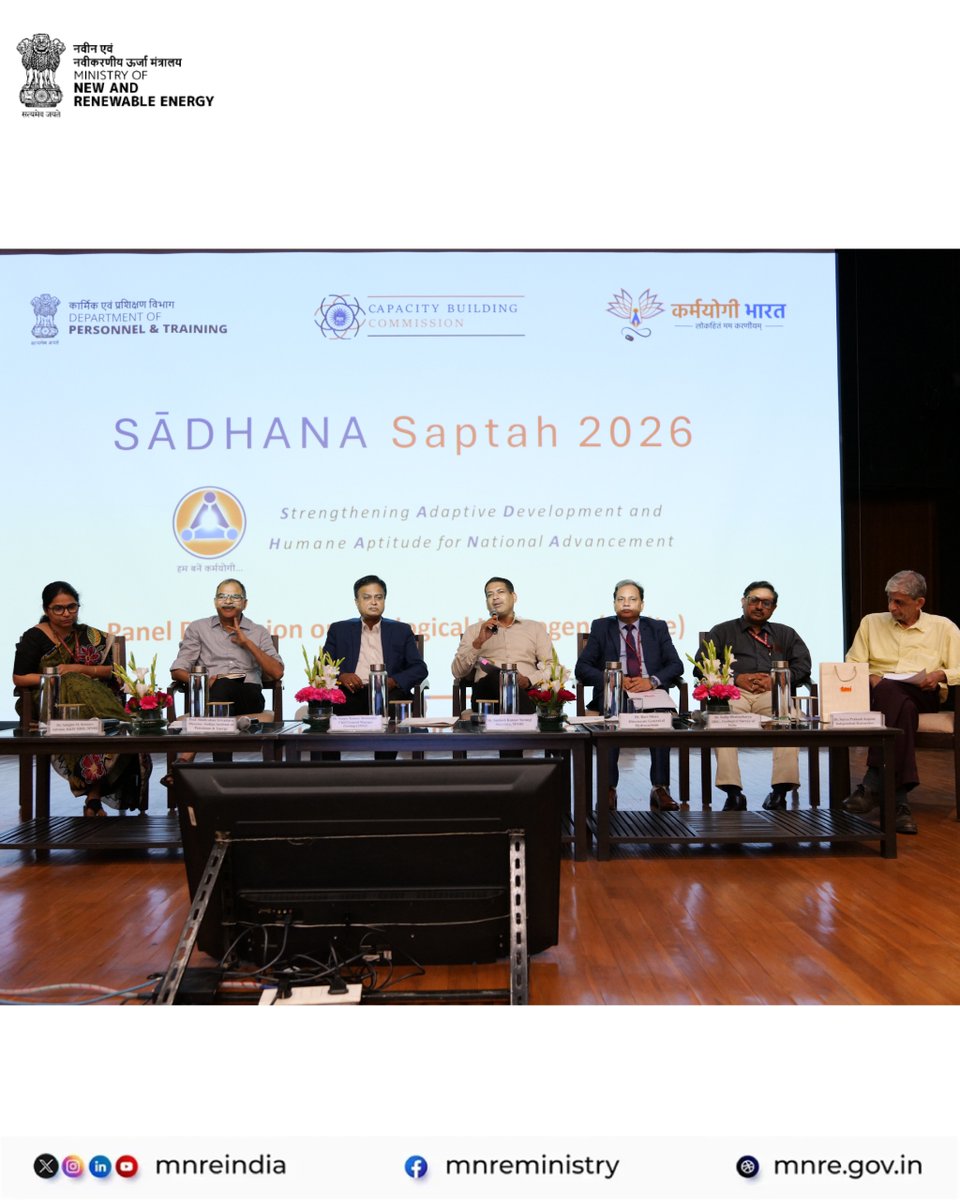 mnreindia's tweet photo. As part of #SADHANASaptah, the focus shifted towards emerging energy pathways and integrated solutions within the renewable energy landscape on 8 April.

Panel Discussion on 𝗚𝗲𝗼𝗹𝗼𝗴𝗶𝗰𝗮𝗹 𝗛𝘆𝗱𝗿𝗼𝗴𝗲𝗻 (����𝗵𝗶𝘁𝗲) held at Atal Akshaya Urja Bhawan under SADHANA Saptah 2026. Shri Santosh Sarangi, Secretary MNRE, emphasized the critical importance of exploration and research, the need for large-scale industrial utilization, and the role of white hydrogen in strengthening energy security. He also stressed the need for greater thrust and a clear, strategic approach towards its exploration and sustainable exploitation, paving the way for a cleaner energy future. Panelists shared research-driven insights and forward-looking perspectives, with active engagement from officers and participation from experts joining virtually, making it a comprehensive and impactful discussion.

This was followed by a lecture on “Assessment of the Potential of Agrivoltaics and its advantages to Farmers” by Dr. Sunil Sansaniwal, NITI Aayog highlighting the convergence of energy and agriculture. The session examined its role in optimising land use, supporting farmers, and enhancing energy access, while also addressing key challenges in adoption, policy support mechanisms, implementation strategies, and recent progress—offering a clearer direction for scaling such solutions.

Collectively, the engagements under #SADHANASaptah fostered a more informed, collaborative, and forward-looking approach within the sector—strengthening understanding, encouraging dialogue, and reinforcing the pathway for advancing renewable energy across diverse domains.
#HydrogenEconomy #RenewableEnergy #MNRE #SADHNA