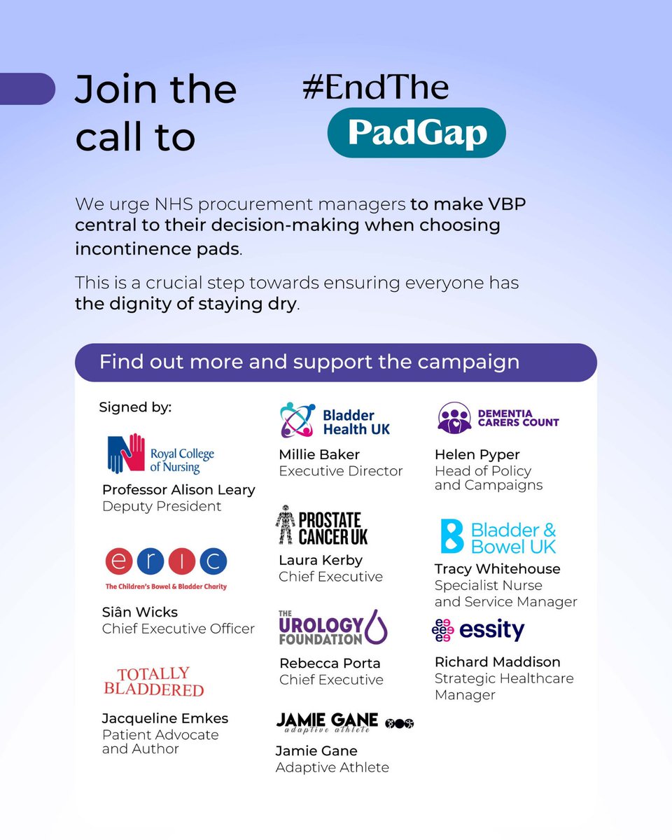 TUF_tweets's tweet photo. Let's #EndThePadGap!

Around 14 million people in the UK live with incontinence, yet many are rationed products. 

We are calling on NHS procurement leaders to make Value Based Procurement mandatory.

Read more: https://t.co/Gtl0VFw6xl https://t.co/Em83QgGaYq