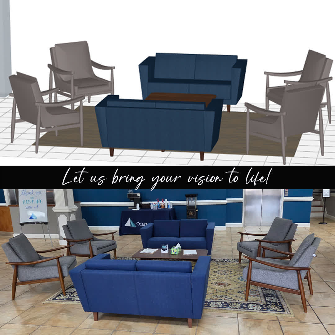 OFWTupelo's tweet photo. This lobby upgrade was so much fun! This customer worked with our sales team reviewing multiple upholstery samples &amp; multiple brands of furniture until we found the exact look she wanted!  
If you have a vision for your space, let us help you make it a reality! https://t.co/OiSBZQ5cva