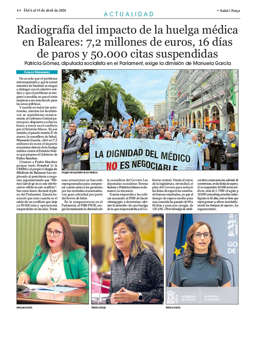 Radiografía del impacto de la huelga médica en Baleares: 7,2 millones de euros, 16 días de paros y 50.000 citas suspendidas
saludediciones.com/2026/04/08/rad…
<a href="/SimebalCesm/">SIMEBAL | #EstatutoPropio</a> <a href="/COMbalears/">Comib</a> <a href="/manuelaG_Romero/">Manuela Garcia Romero</a> <a href="/Patgompic/">Patricia Gómez Picard</a> <a href="/carloshern79/">Carlos Hernández</a> <a href="/DonJuanMiguel4/">Juan Riera Roca ن ❌</a> <a href="/Monica_Garcia_G/">Mónica García</a>