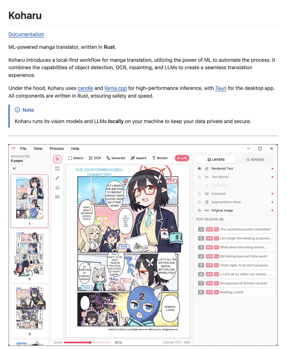 someone built an ml-powered translator in rust that translates manga in real-time.

it detects text, wipes it, and redraws the translation perfectly.

100% open-source.