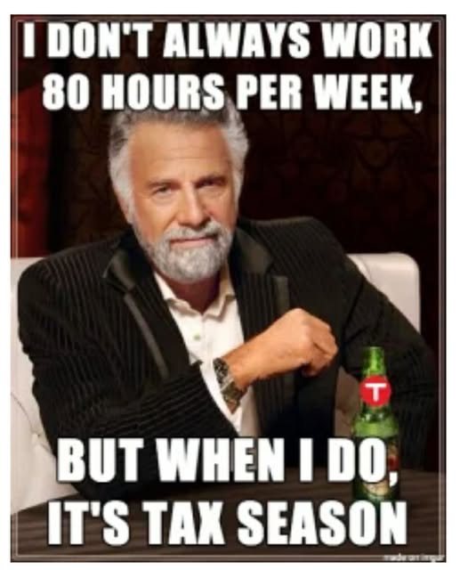 AFITonline's tweet photo. The team and I don’t always work 80 hours a week… but when we do, it’s tax season. ☕🗂️ Huge thanks to the team for their hard work and dedication—couldn’t do it without you! https://t.co/P0RFlEt86A