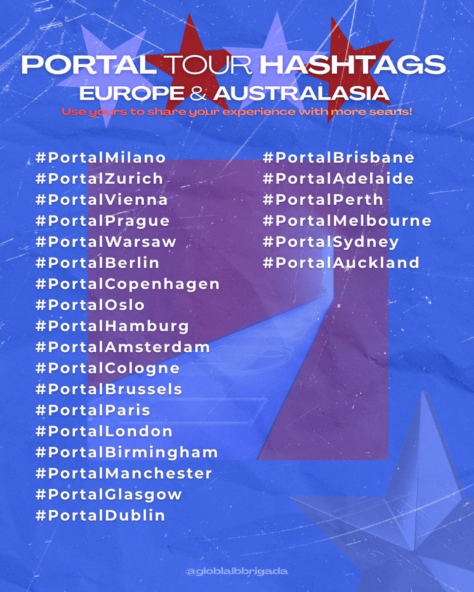 globalbbrigada's tweet photo. TODAY! 

Today the #PortalTour leg in Europe begins after its incredible run in Latin America! 🇦🇷🇨🇱🇨🇴🇧🇷🇲🇽

We updated the hashtags to include the Portal Tour Australasia! Use yours to share your memories with more people. 
When will we see you? 👀
🇮🇹🇨🇭🇩🇪🇦🇹🇨🇿🇵🇱🇩🇰🇳🇴🇳🇱🇧🇪🇫🇷🏴󠁧󠁢󠁥󠁮󠁧󠁿🏴󠁧󠁢󠁳󠁣󠁴󠁿🇮🇪🇦🇺🇳🇿 https://t.co/dIK63JMbTy