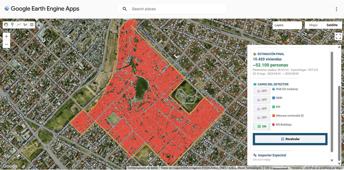 lasocialinfo's tweet photo. 🛰️TELEDETECCIÓN PARA ESTIMAR POBLACIONES EN VILLAS Y ASENTAMIENTOS

 ¿Cómo estimar la población de lugares con trazado urbano irregular e hiperconcentración habitacional (y que no alcanza el censo)?

Caso: Villa Itatí (Quilmes)

Link a la app 👇
https://t.co/Cq9jDkx6Kb https://t.co/KOgyEDOFh2