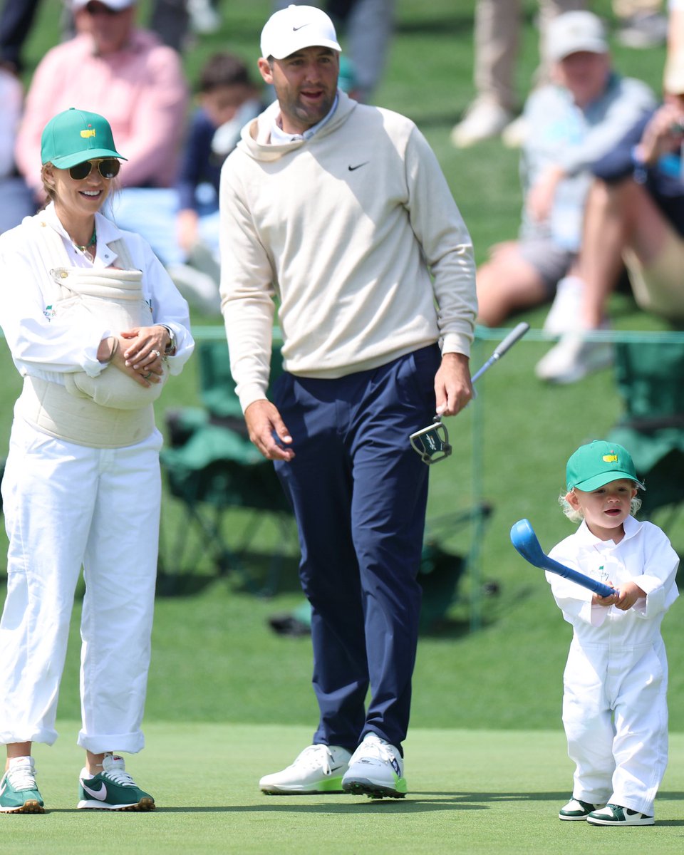 GolfChannel's tweet image. The Schefflers’ first Masters Par 3 Contest as a family of four 💚🥹