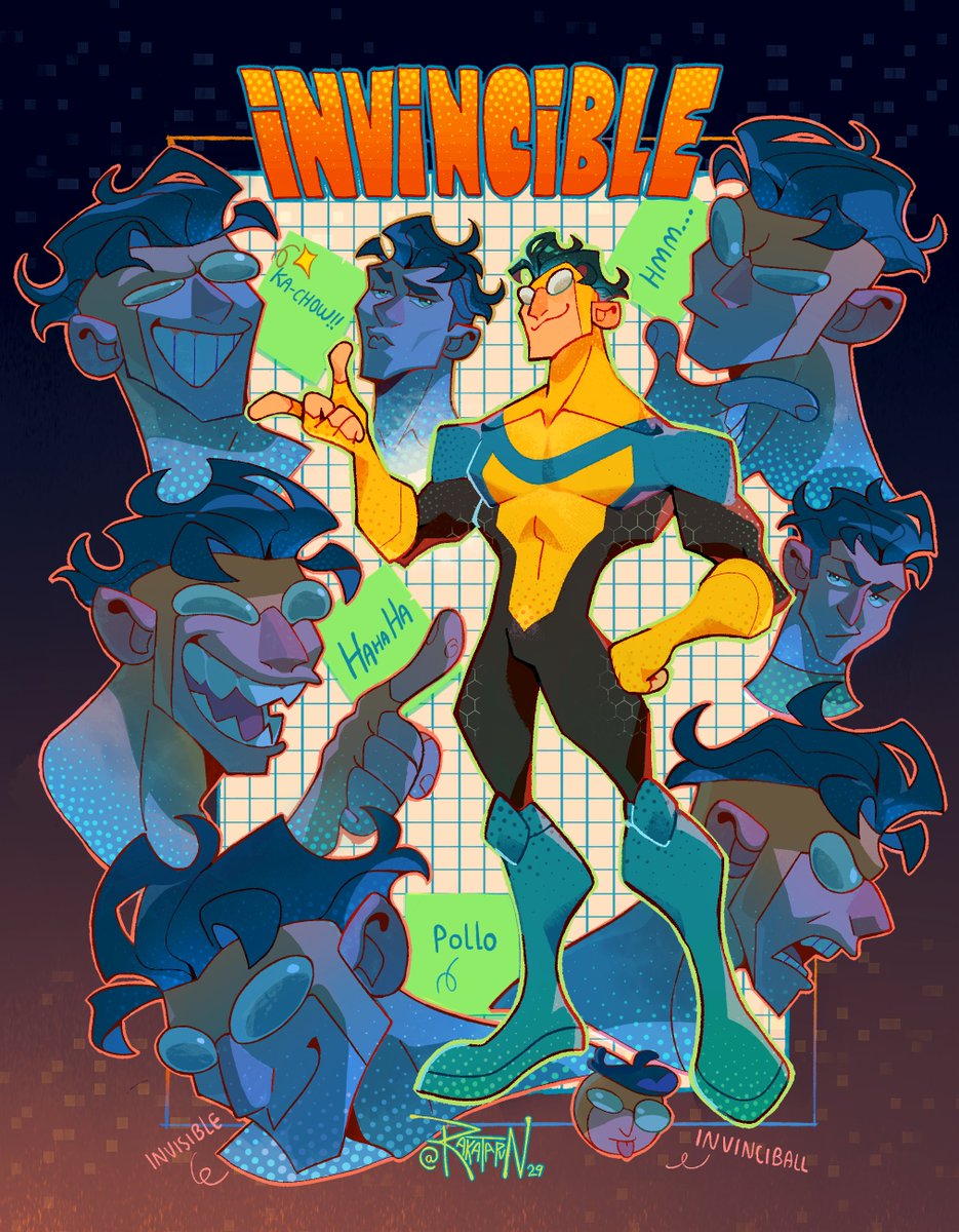 Rakatapun's tweet image. It hit me way too late that I could’ve made the background heads be Mark variants… oh well, next time.
#invincible #invinciblefanart