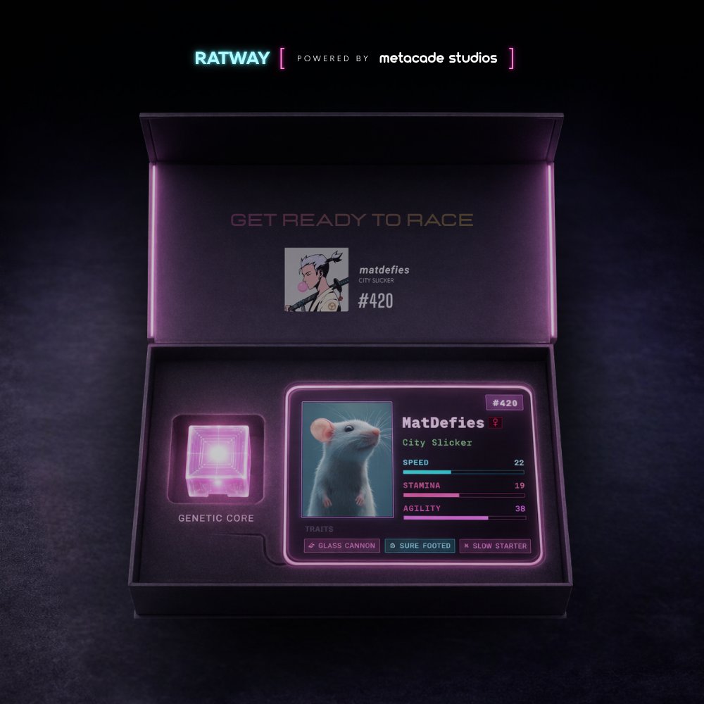 <a href="/MatDefies/">Mat</a> 

Feels like the kind of loop WolvesDAO would pick apart 🐀

Simple on the surface, but behaviour is interesting

Got one ready for you  - juts drop your Base wallet and we'll get it sent across

Beta is live now 🏁

ratway.metacade.co on <a href="/base/">Base</a>