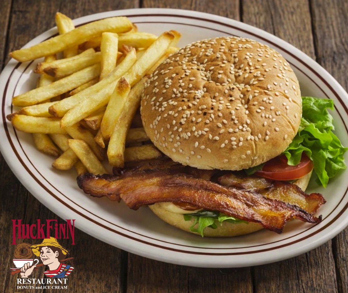 HFRestaurant's tweet image. Add bacon to that Huck Cheeseburger? No problem!
Join us for a great tasting burger for lunch or dinner at 
Huck Finn Restaurants...
Remember Our Famous Soups! 

#burgers #lunch #dinner #diner #donuts