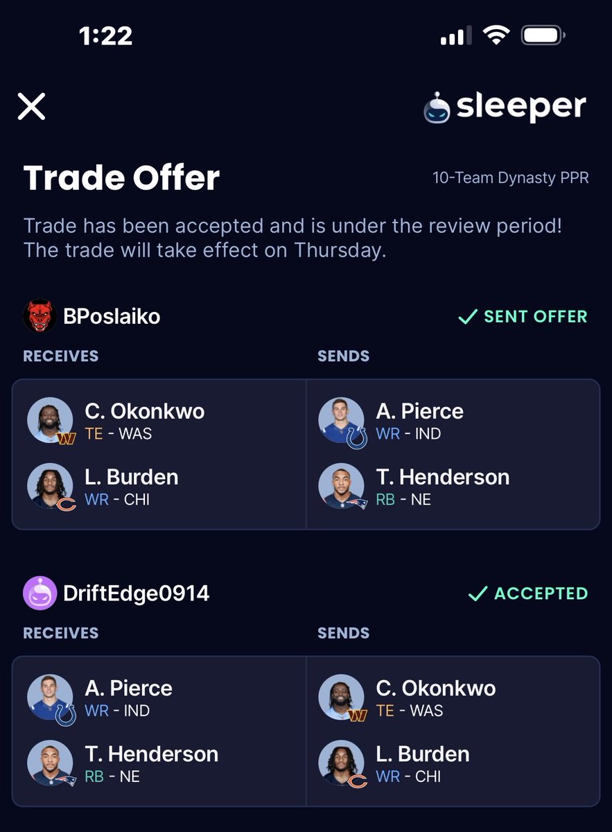 redwings2015's tweet photo. @FFDynastyTrades Traded for Burden. Already have Jeanty and Hampton plus the 1.1 for Love in the rookie draft. https://t.co/ur3sNmCjS7