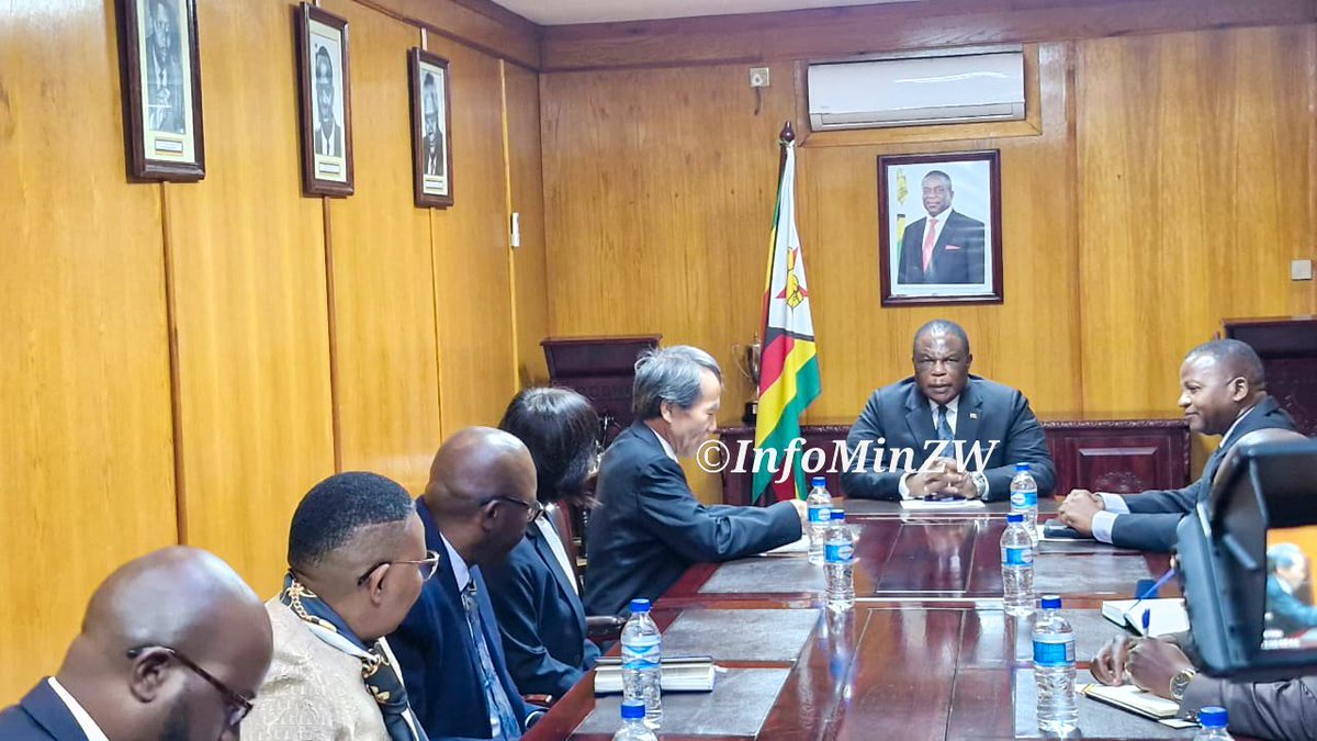 InfoMinZW's tweet image. Japanese Ambassador to Zimbabwe, H.E. Nobutaka Maekawa, paid a courtesy call on V.P Gen. (Retd) Dr. C.G.D.N. Chiwenga at his Munhumutapa offices in Harare. Discussions centred on possible cooperation in human capital development, with a special focus on AI. 
#Engagement