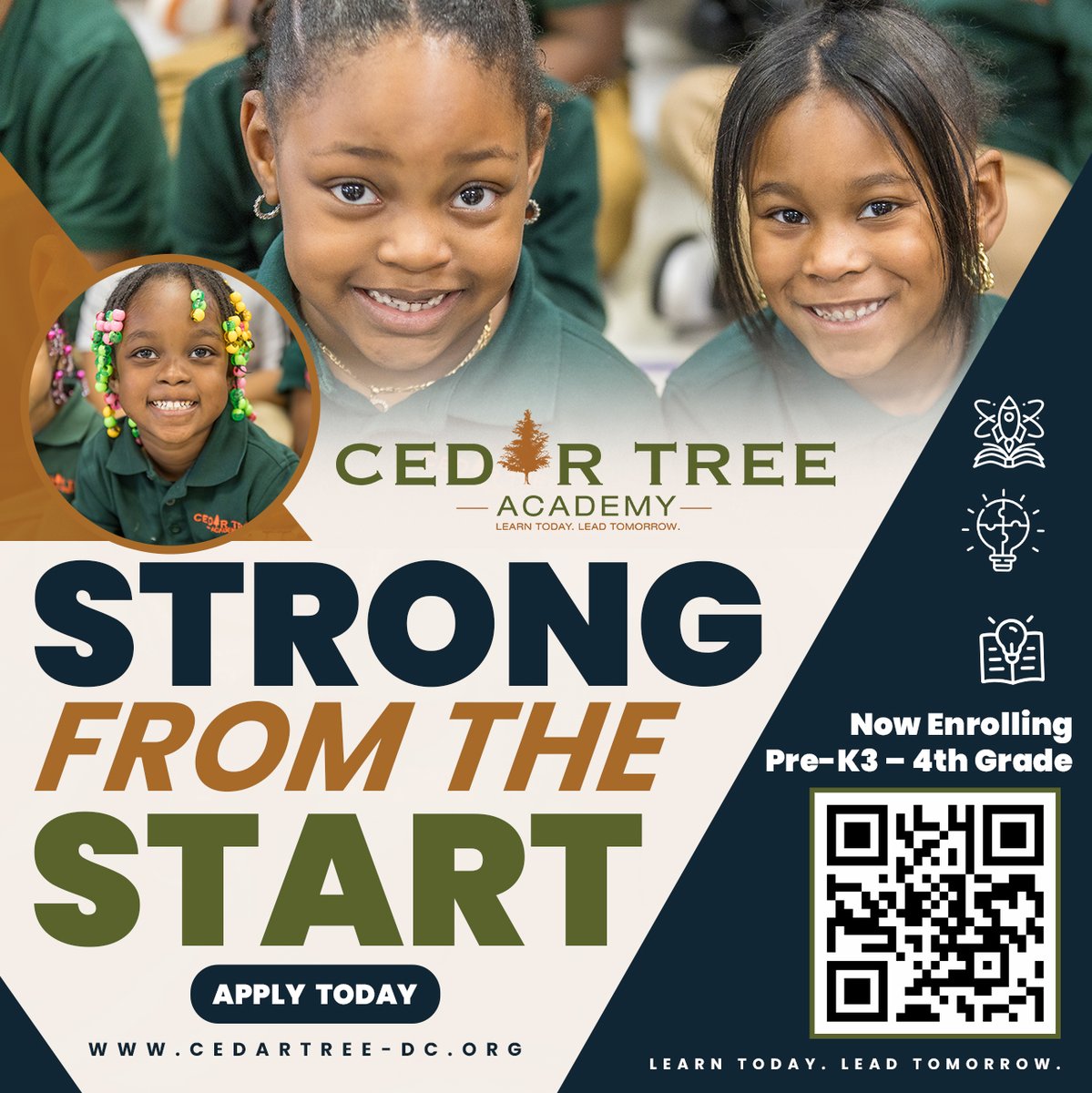 CedarTreeDC's tweet photo. Strong from the start.

Confidence, growth, and strong foundations begin here.
Now Enrolling Pre-K3–4th Grade. Apply today.

#CedarTreeAcademy #NowEnrolling #LTLT https://t.co/APxv73DLg5