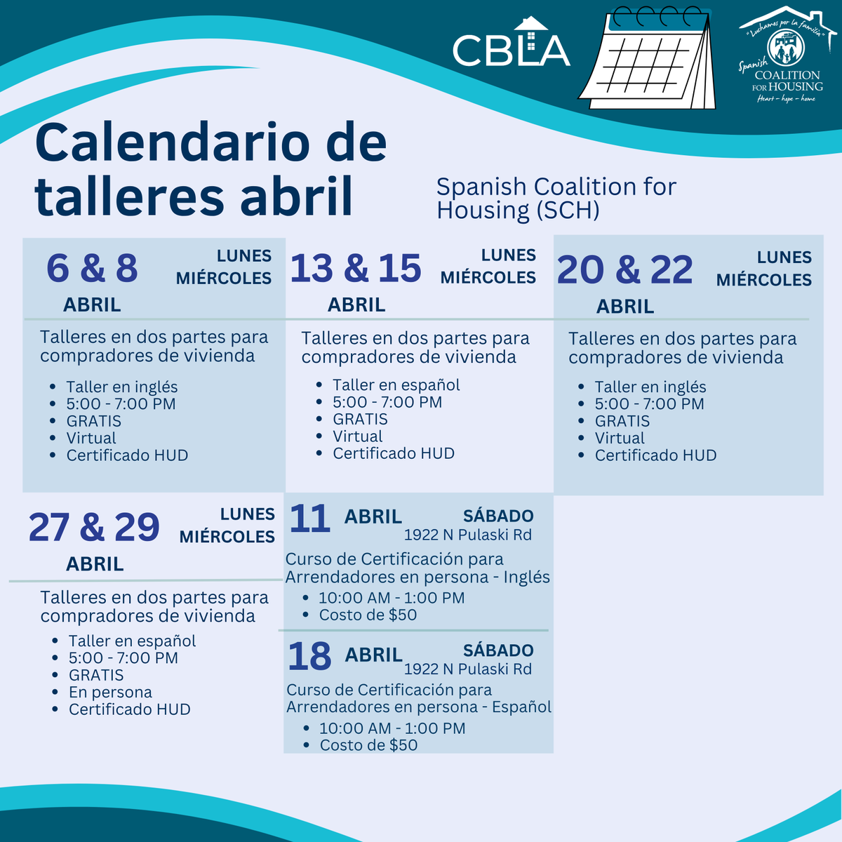 sc4housing's tweet photo. Join our FREE April workshop series with the Spanish Coalition for Housing and gain the knowledge, confidence, and certification you need to make your homebuying journey a success.

#HomebuyerEducation #FinancialLiteracy #SCH https://t.co/9gSjglTNfx