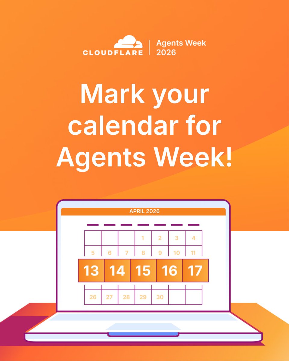 Cloudflare's tweet image. Cloudflare’s Agents Week is just around the corner!! 🤖 

We have a packed week ahead. Our team will be releasing daily blog posts, new feature updates, and technical demos throughout the week. Follow along for a look at what we've been building.
