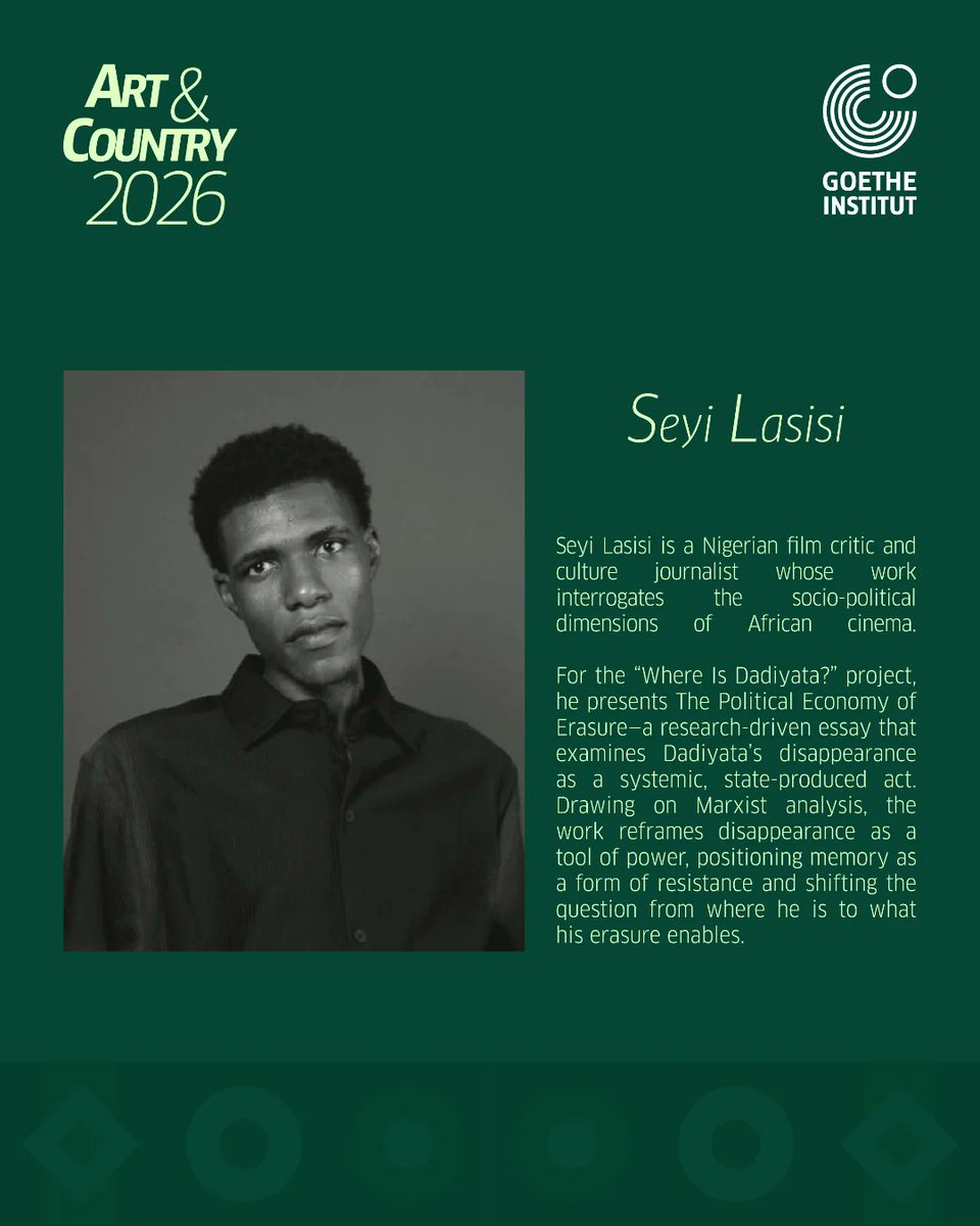 SeyiVortex's tweet photo. work update :

got selected for the Art and Country's Where is Dadiyata? Project. eager to write this Long-form essay for the project interrogating the systematic disappearance of Abubakar Idris known as Dadiyata. https://t.co/1RoEjFxq3S