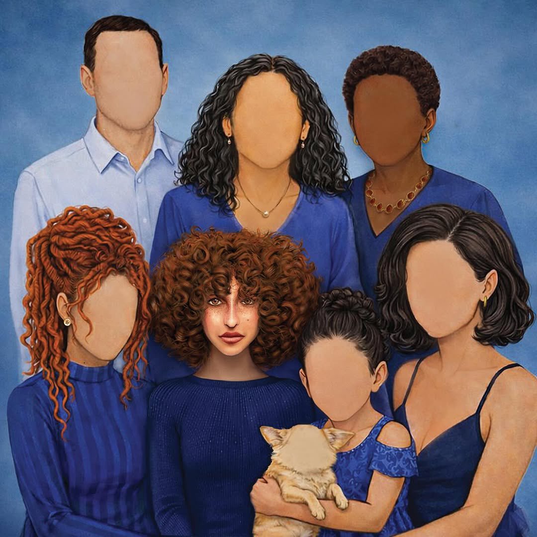 AmmaUpdates's tweet photo. 🚨 Amma reveals the cover art for her  debut album “Middle Child”.

It features all of her sisters, both of her parents, her Grandma and the family dog Yoshi 💙 https://t.co/GQHnh4QkUe