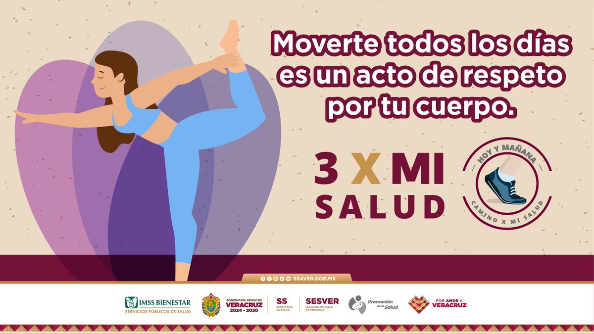 PromoSaludVer's tweet image. 🧘🏻‍♀️💜 Respetar tu cuerpo empieza con moverlo.

🧘‍♀️🧘Moverte todos los días es un acto de respeto por tu cuerpo. No tiene que ser intenso: estira, baila, camina o haz yoga. Escucha a tu cuerpo y dale el movimiento que necesita.

#3XMiSalud #PromoVer