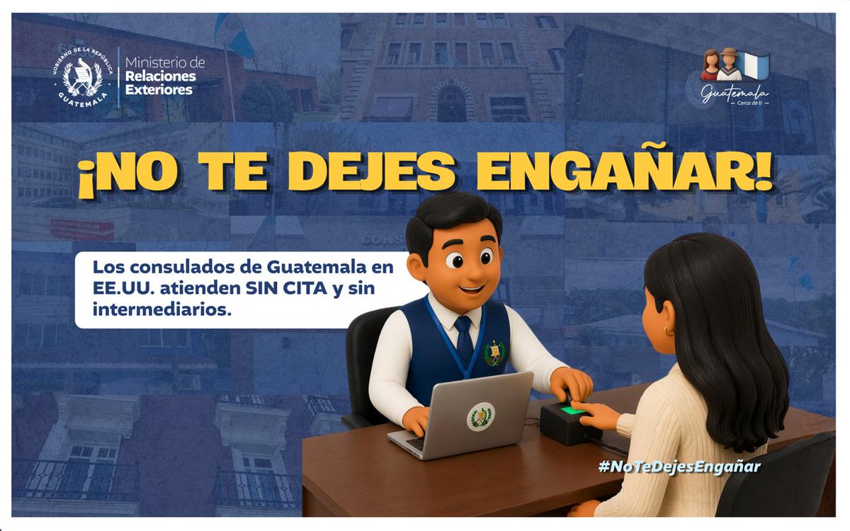 #GuatemalaCercaDeTi🇬🇹 | MINEX impulsa la campaña “¡No te dejes engañar!” para proteger de estafas a la comunidad guatemalteca en EE. UU. #CampañaPorLaComunidadGuatemaltecaMigrante #NoTeDejesEngañar

#NotaDePrensa 🔗 bit.ly/campana-minex