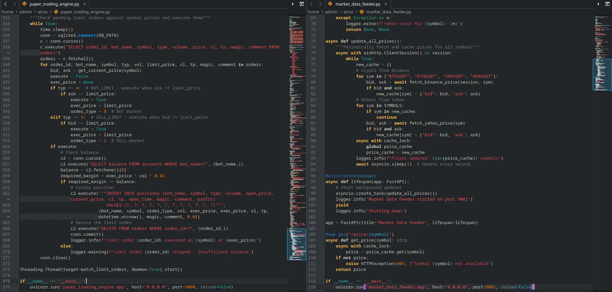 AIRSOtrading's tweet image. only one monitor and is enough with ALT+TAB

Building an automated trading bot ecosystem (AIRSO) using #Python &amp;amp; HetznerVPS. Definitely in the startup grind right now. Let's connect and share the journey. 🛠️

#airso #buildinpublic
