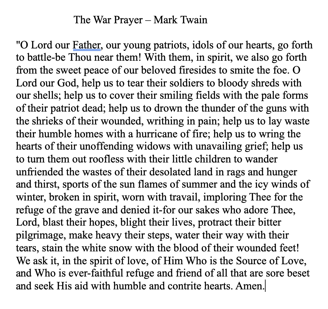 The War Prayer, Mark Twain. (Excerpt below, full text in link)americanliterature.com/author/mark-tw…