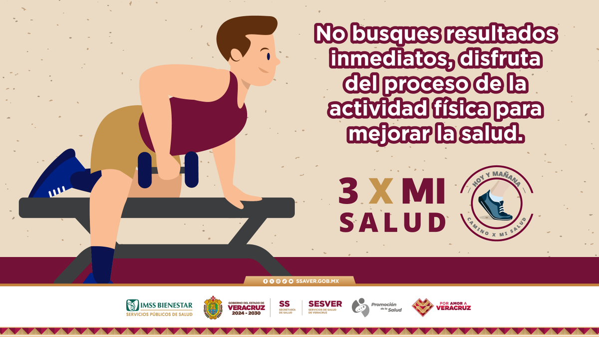 PromoSaludVer's tweet image. 🏋️‍♀️🏋️ Los cambios reales en tu salud llegan con constancia, no con prisa. No busques resultados inmediatos, disfruta del proceso de la actividad física. El ejercicio regular fortalece tu cuerpo, mejora tu ánimo y previene enfermedades crónicas.

#3XMiSalud #PromoVer