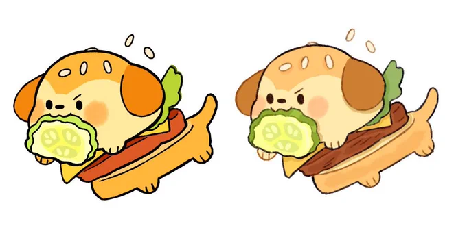I'm working on changing up my coloring style a bit. Presenting burger pup! Do you like set A (left) or set B (right)?