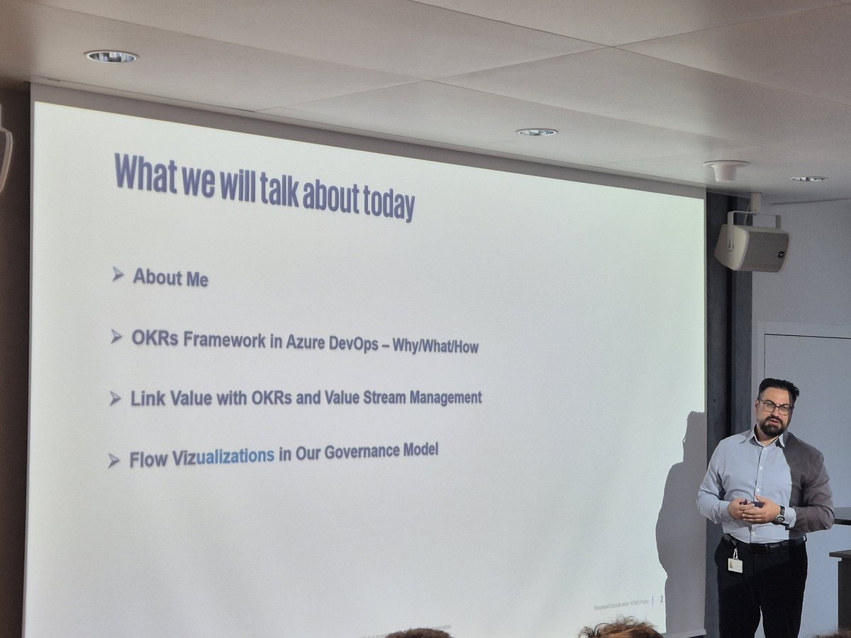 And closing the night, our own Vasileios Konofaos, talking about how we use OKRs, Value Stream Management and Flow Framework to do Governance right

#DevOps #Community #daretodo #togetherforbetter

<a href="/KPMG_CH/">KPMG Switzerland</a> @devopszh <a href="/dinkargupta/">Dinkar Gupta</a>