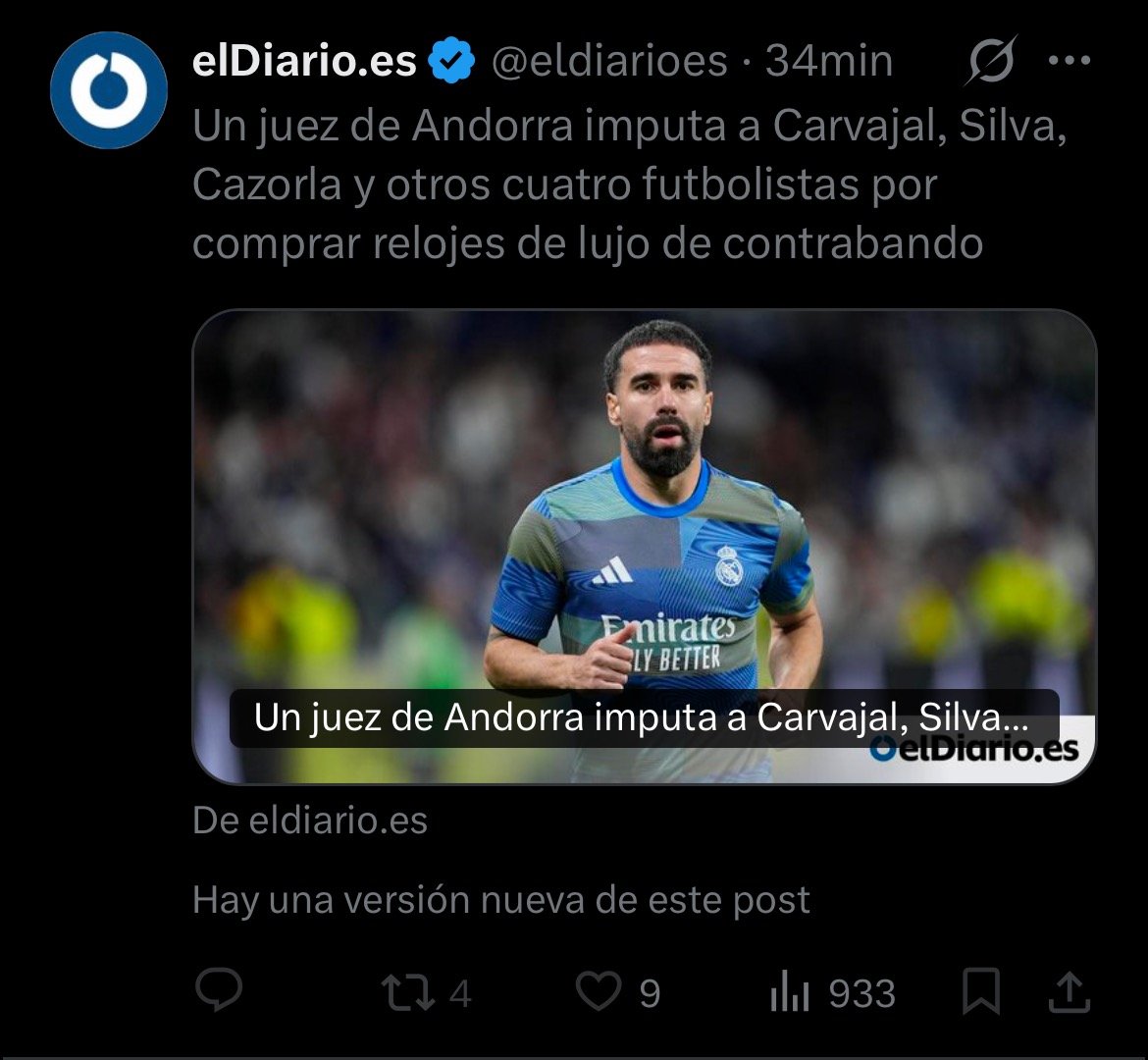 <a href="/eldiarioes/">elDiario.es</a> Aquí la publicación original: Carvajal con la camiseta del Madrid. Para que el que no lo sepa, es una práctica habitual del Real Madrid presionar para que en las noticias negativas sus jugadores no salgan con su camiseta, y los medios de mierda se pliegan como mercenarios que son