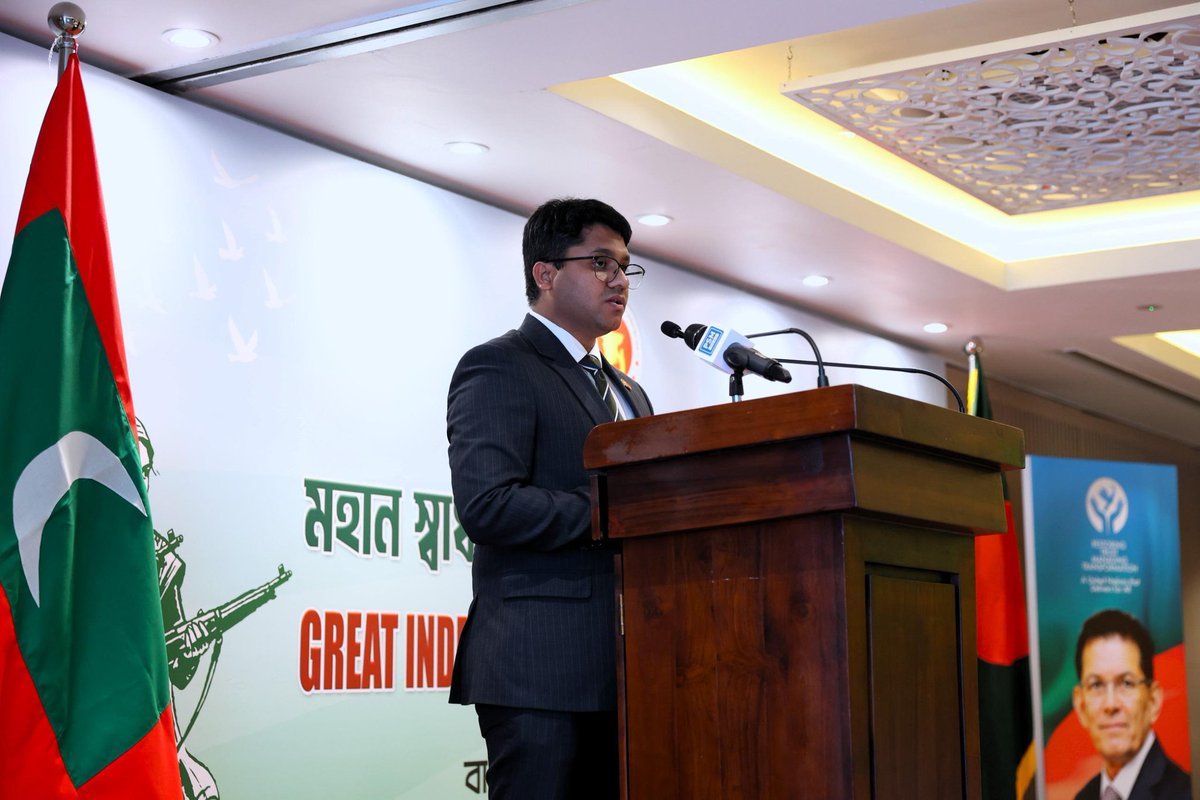 abkhaleel's tweet photo. It was an honour to attend the reception hosted by High Commissioner Dr. Nazmul Islam @AmbMNazmulIslamin, in celebration of the 55th Independence and National Day of Bangladesh. On this auspicious occasion I extend my warmest congratulations to the Government and the people of Bangladesh.

The Maldives and Bangladesh enjoy a warm and enduring partnership founded on mutual respect, close people-to-people connections, and constructive cooperation across a wide range of sectors. This relationship continues to deepen as both countries work collaboratively towards shared progress and resilience.

The significant Bangladeshi expatriate community in the Maldives has also played a vital role in supporting the country’s development efforts, contributing meaningfully across key sectors of the economy. 🇲🇻 🤝 🇧🇩

@BDMOFA @bdhc_maldives