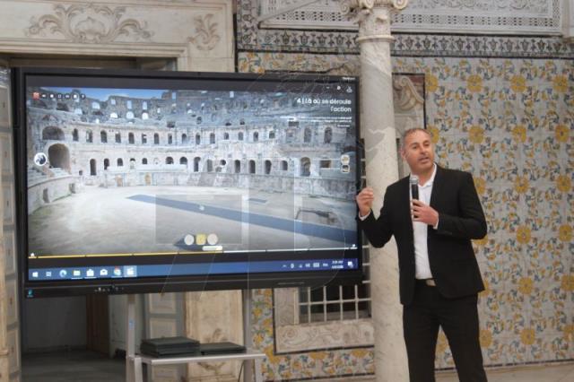 TapNewsAgency's tweet photo. #Tunisia: The #ElJem Tapestry Experience, a platform, backed by #US Ambassadors Fund for Cultural Preservation, blending storytelling, tech & history to bring site to life & offering immersive 3D journey into the country’s Roman heritage launched at #INP. https://t.co/Y5LTxgQ0tT https://t.co/n0xsMY0qaz
