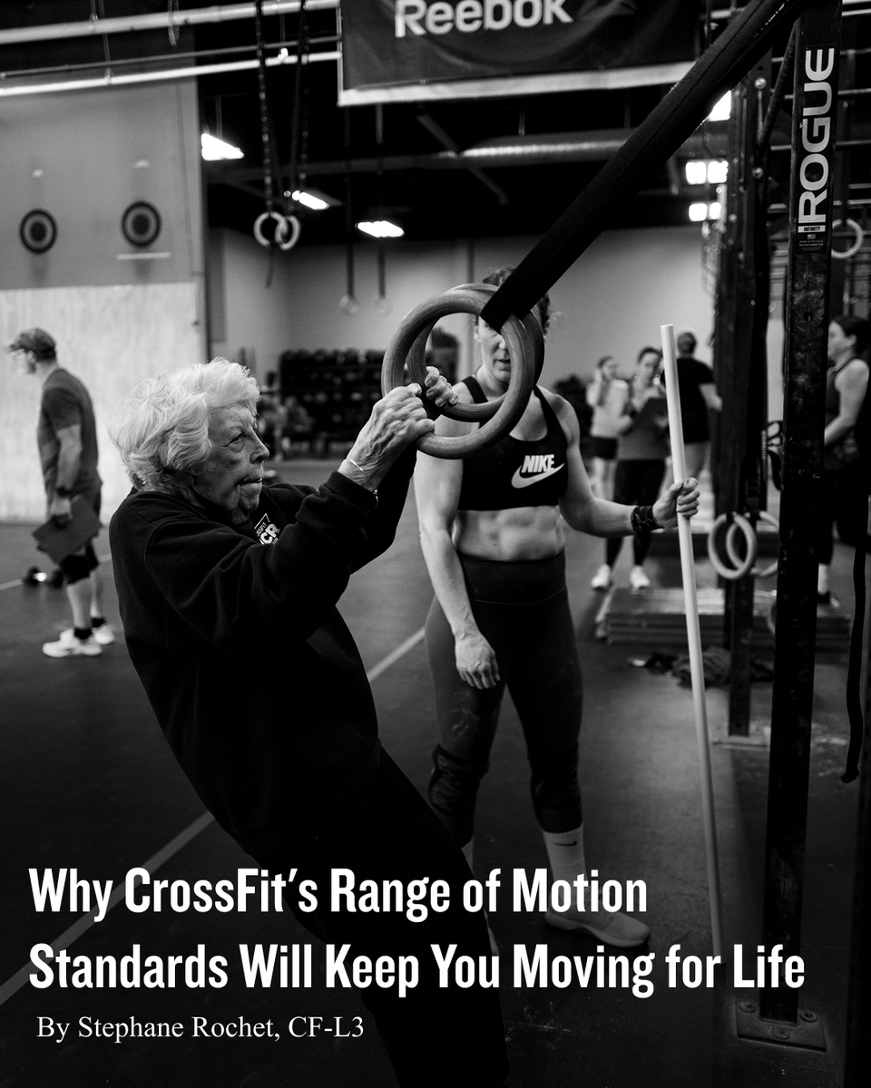 CrossFit's tweet image. "This isn’t about being hypermobile. When you’re doing functional movements, there are clear end ranges: top and bottom, fully extended, or fully flexed. Just be able to move through those ranges while preserving all the points of performance: proper midline position, good