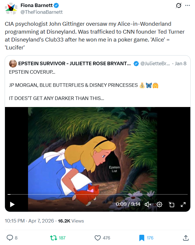 GoogleExpertUK's tweet image. CIA psychologist GITTINGER oversaw my Alice-in-Wonderland programming @Disneyland
Trafficked to @CNN Ted TURNER Disneyland Club33 after he won me in poker game
@TheFionaBarnett 
EPSTEIN COVERUP…JP MORGAN, BUTTERFLIES &amp;amp; @DISNEY PRINCESSES💰🦋👧
x.com/JulietteBryant…
#ADA🎙️#news