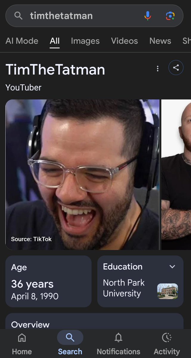 CalCanAim's tweet photo. @Wipz @timthetatman Why is this what shows up on Google when I search TimTheTatman 😂😂 https://t.co/B0XzfFcMvo