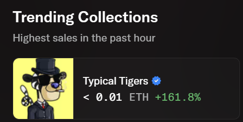 little OG <a href="/TypicalTigerNFT/">Typical Tigers 🐯</a>  pump on ETH

they have Tiger Tokens allocated...