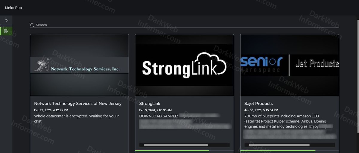 DarkWebInformer's tweet image. ‼️ Linkc Ransomware has updated their DLS, as well as claiming 3 new victims:

🇺🇸 Network Technology Services of New Jersey
🇺🇸 Sajet Products
🇺🇸 StrongLink