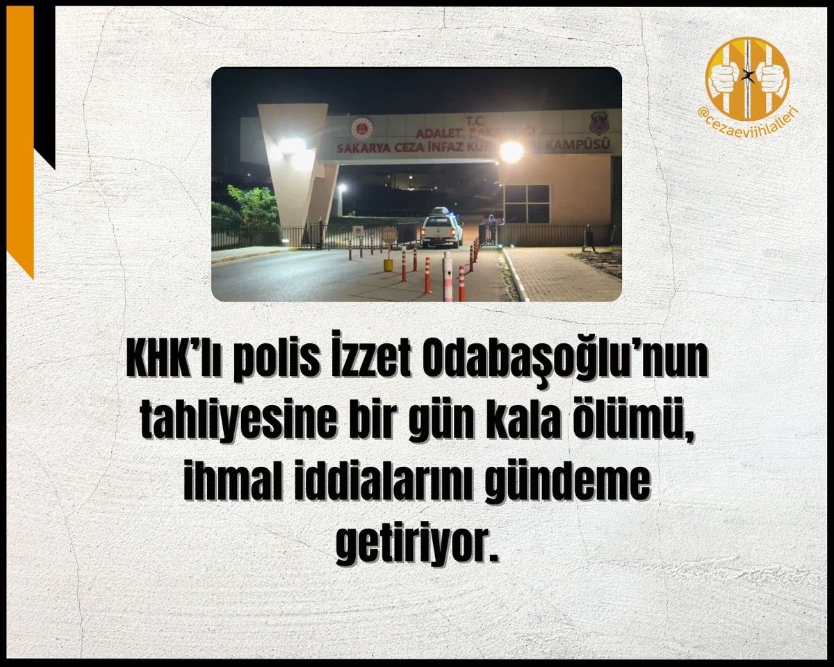 KHK'lı polis İzzet Odabaşoğlu'nun tahliyesine bir gün kala ölümü, ihmal iddialarını gündeme getiriyor.

Bu insanlar size emanet değil mi <a href="/adalet_bakanlik/">T.C. Adalet Bakanlığı</a> ?

İhlalinAdresi FerizliVeŞakran
#altın
#Hürmüz